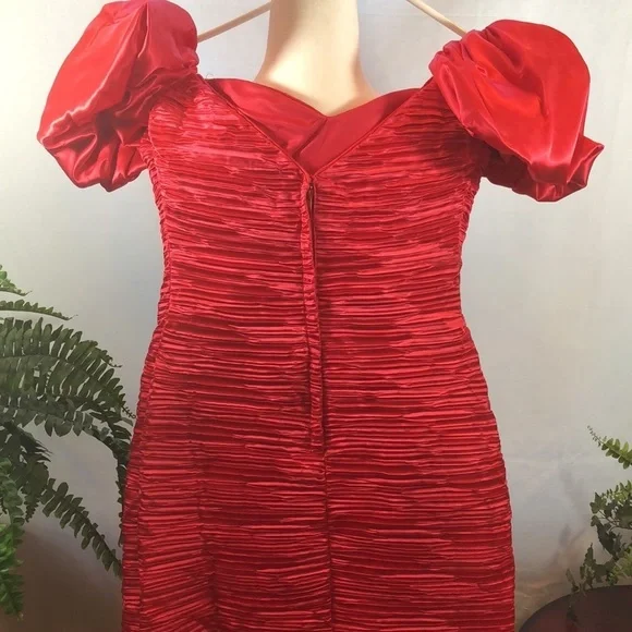 Vintage Lillie Rubin Couture Designer Red Pleated Satin Dress Women’s XS/S 2-4 - Picture 6 of 16